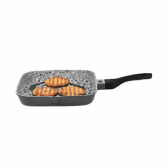 Orange Grill Pan Stone Finish 24Cm Non-Stick With Glass Lid, 5 Layer Coating Onsc397