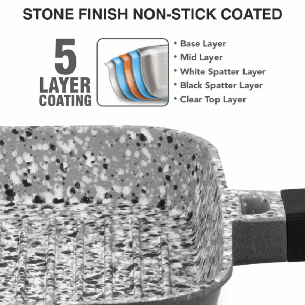 Orange Grill Pan Stone Finish 24Cm Non-Stick With Glass Lid, 5 Layer Coating Onsc397