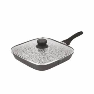 Orange Grill Pan Stone Finish 24Cm Non-Stick With Glass Lid, 5 Layer Coating Onsc397