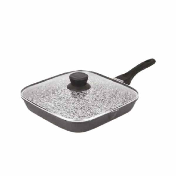 Orange Grill Pan Stone Finish 24Cm Non-Stick With Glass Lid, 5 Layer Coating Onsc397