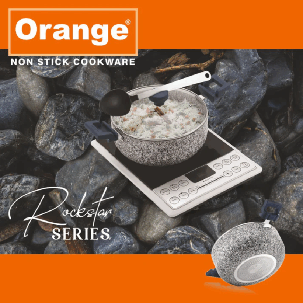 Orange Casserole Stone Finish Nonstick 22Cm With Toughened Glass Lid Onsc402