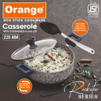 Orange Casserole Stone Finish Nonstick 22Cm With Toughened Glass Lid Onsc402