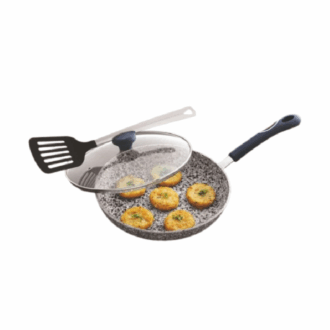 Orange Non-Stick Fry Pan Stone Finish 24Cm With Glass Lid Rockstar Series Onsc405