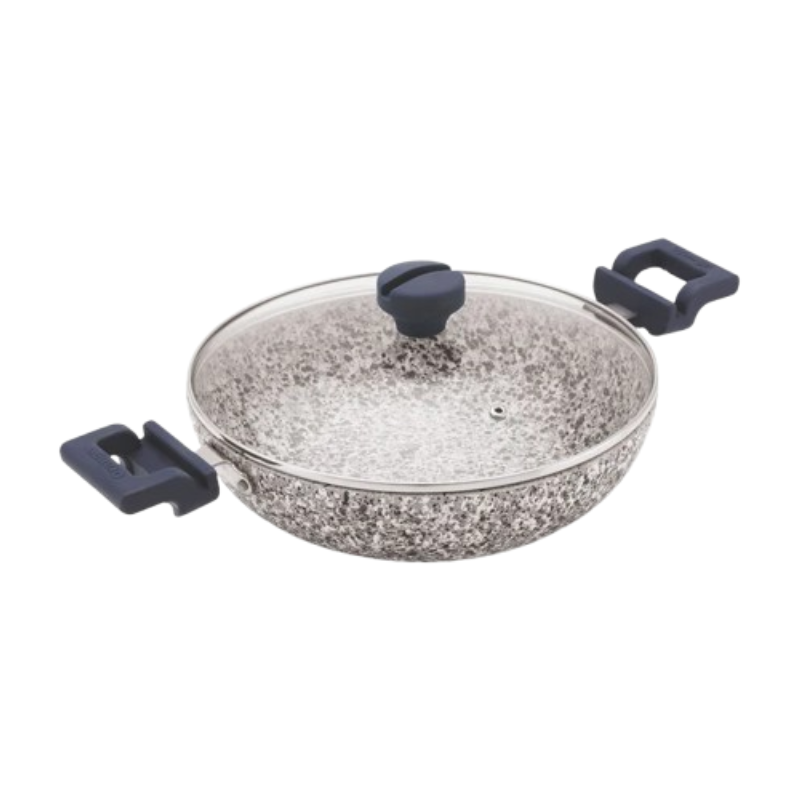 Orange Non-Stick Deep Kadai Stone Finish 24Cm With Glass Lid Rockstar Series Onsc406