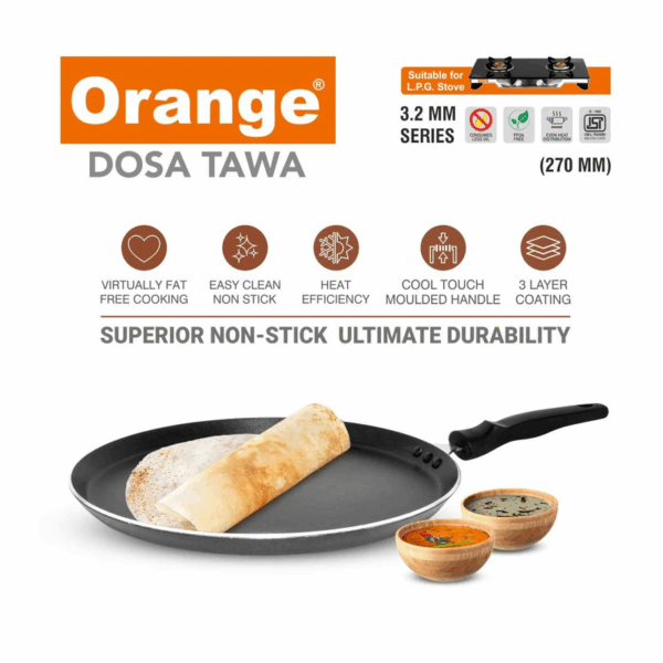 Orange Non-Stick Dosa Tawa 29.5Cm 3.2Mm Onsc047