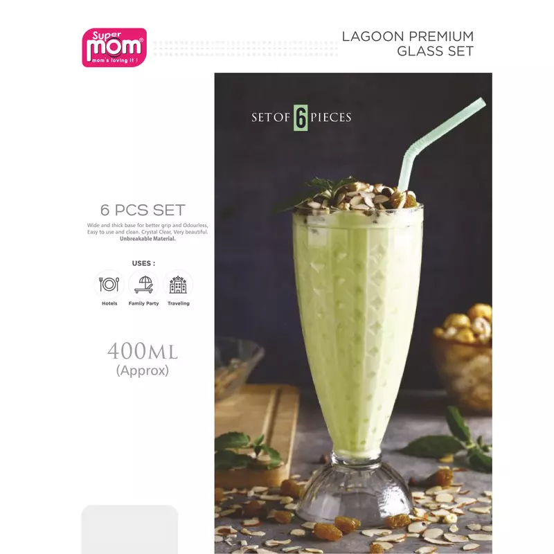 Supermom Lagoon Premium Glass Set 400Ml Unbreakable Material 6Pc Set 573515