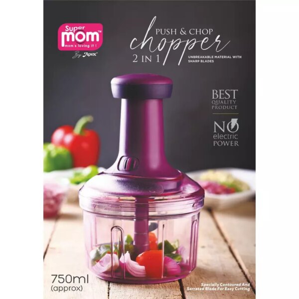 Supermom Push N Chop Chopper 750Ml 2 In 1 Stainless Steel Blades 572259