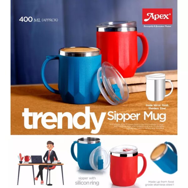 Apex Trendy Sipper Mug 400Ml Spill And Leak Proof Unbreakable 450162