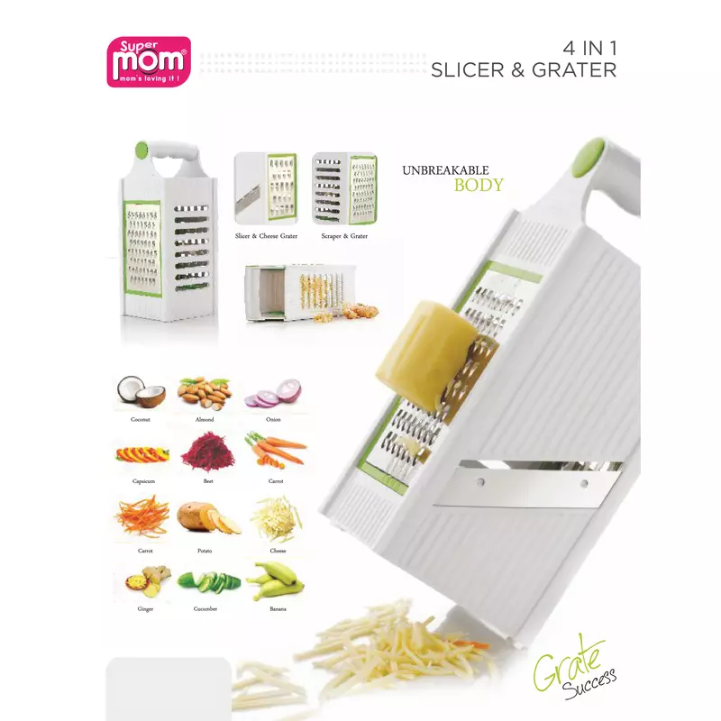 Supermom Slicer And Grater 4 In 1 Plastic Body With Stainless Steel Blade Unbreakable Body 572495