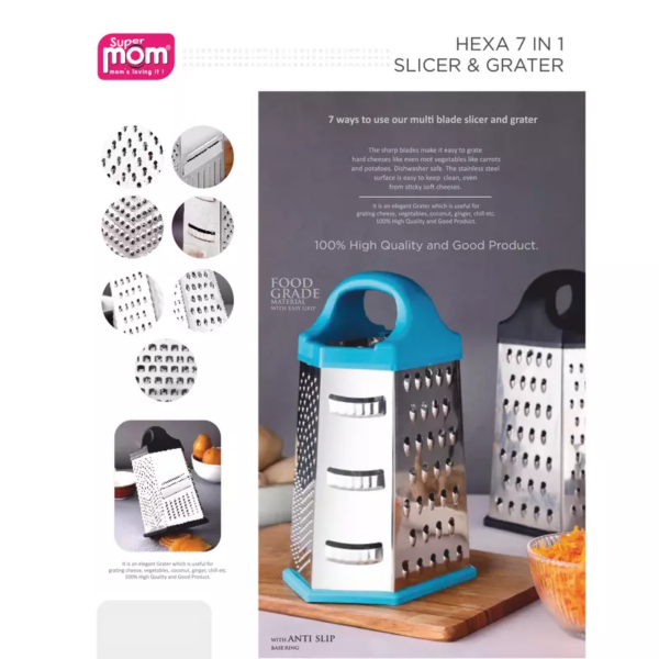 Supermom Hexa Slicer And Grater 7 In 1 Plastic Handle With Stainless Steel Body 573928