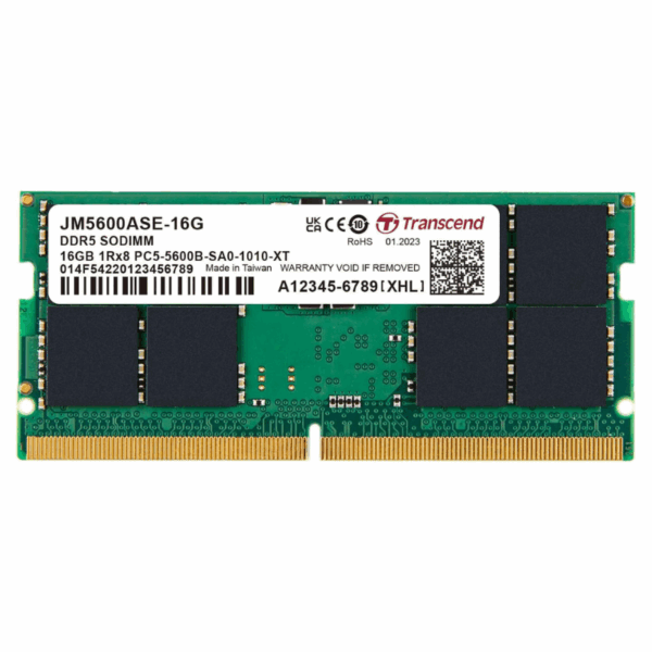 Transcend Notebook/Laptop Memory Module - 16Gb Ram Ddr5 5600, So-Dimm, 1Rx8 Configuration, 2Gx8, Cl46, 1.1V, Jm5600Ase-16G.