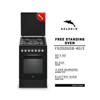 Dolphin Free Standing Cooking Range 50x50, 4 Gas Burners, Electric Oven, Black FS05050B-4G/E