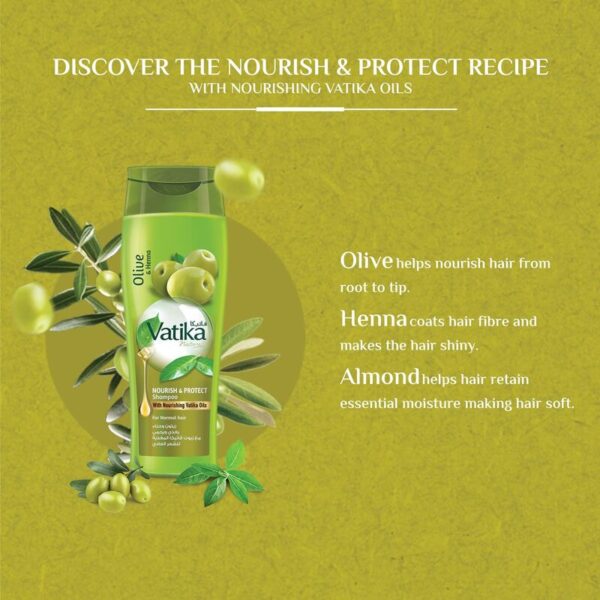 Vatika Shampoo Nourish And Protect, Rejuvenate Hair, Strengthening &Amp; Moisturizing Hair Cleanser For Curly Hair, Damaged Hair, All Hair Types 400Ml With Free Conditioner 200Ml