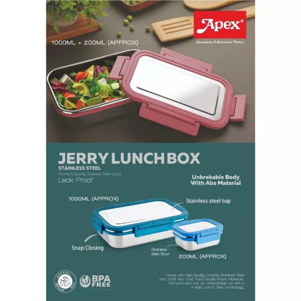 Apex Jerry Lunch Box 700Ml And 200Ml Steel Body Leak Proof Containers 2Pc Set 450186
