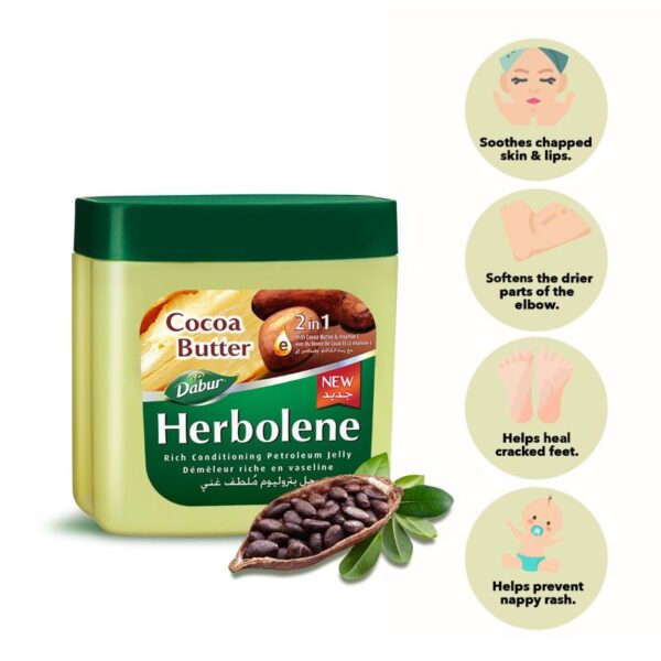 Dabur Herbolene Petroleum Jelly Enriched With Cocoa Butter And Vitamin E For Dry And Rough Skin 225Ml (Pack Of 3)