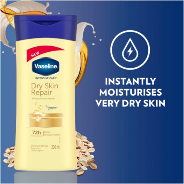 Vaseline Body Lotion Intensive Care Dry Skin Repair 200Ml Pure Oat Extract, 72Hr Moisturisation, Lock In Moisture 67315956 (Pack Of 3)