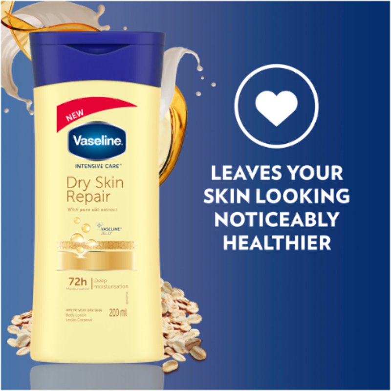 Vaseline Body Lotion Intensive Care Dry Skin Repair 200Ml Pure Oat Extract, 72Hr Moisturisation, Lock In Moisture 67315956 (Pack Of 3)