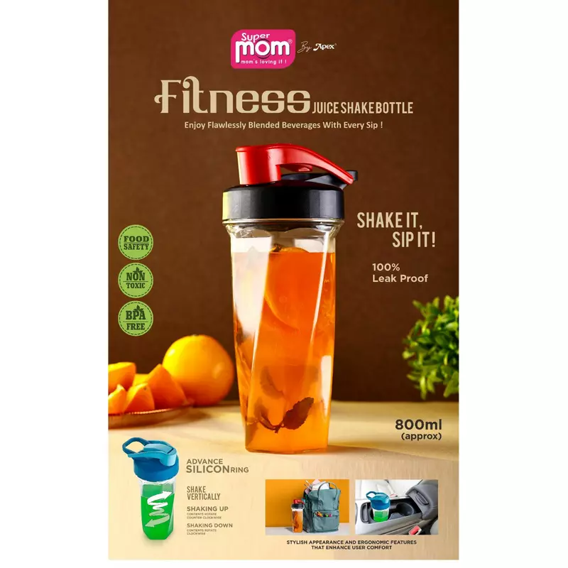 Supermom Fitness Juice Shake Bottle 800Ml Plastic Material Leak Proof Lid Bpa Free 573508