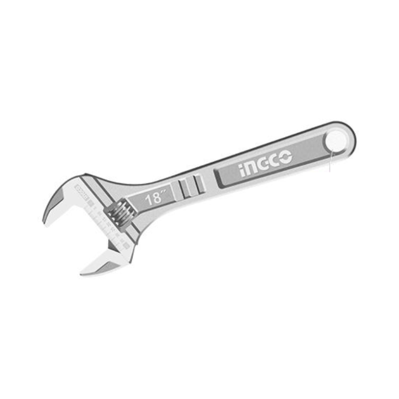 Ingco Adjustable Wrench 450Mm(18&Quot;) With Adjustable Clamp, Carbon Steel Body Hadw131182
