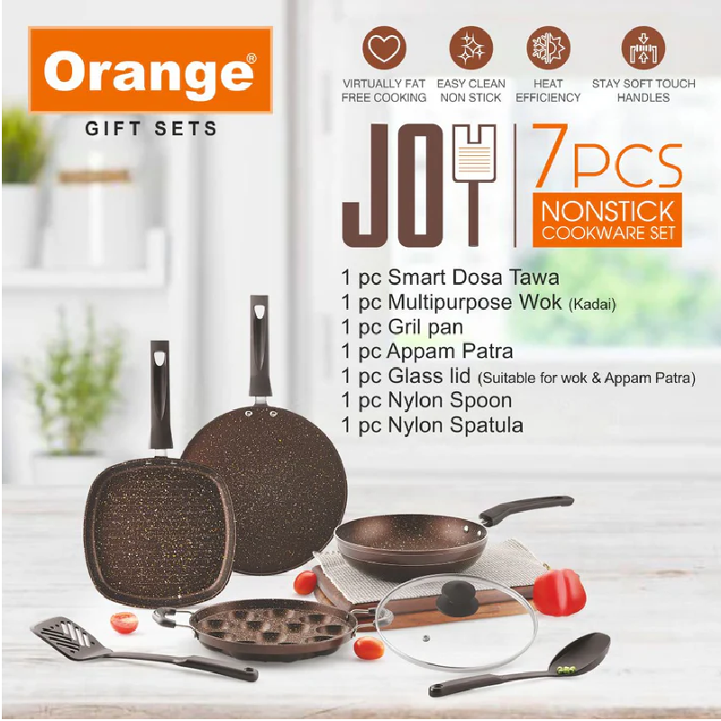 Orange 7 Piece Non-Stick Joy Gift Set, Granite Finish Onsc261