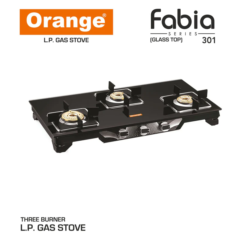 Orange Gas Stove Fabia 301 Jumbo With 3 Burner, Toughened Glass Top Olpg253