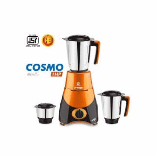 Orange Mixer Grinder 750W With 3Pcs Stainless Steel Jars Cosmo