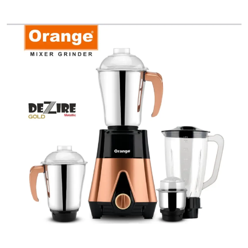 Orange Mixer Grinder 750W With 3Pcs Stainless Steel Jars, 1 Polycarbonate Juice Jar Dezire 4