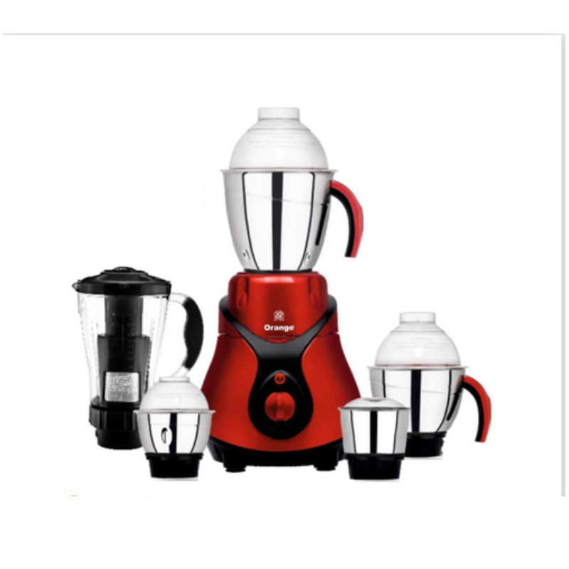 Orange Mixer Grinder 750W With 3Pcs Stainless Steel Jars, 1 Polycarbonate Juice Jar Bellona