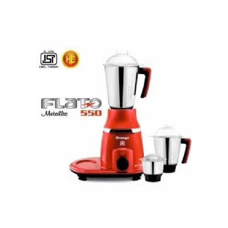Orange Mixer Grinder 550W With 3Pcs Stainless Steel Jars Flato